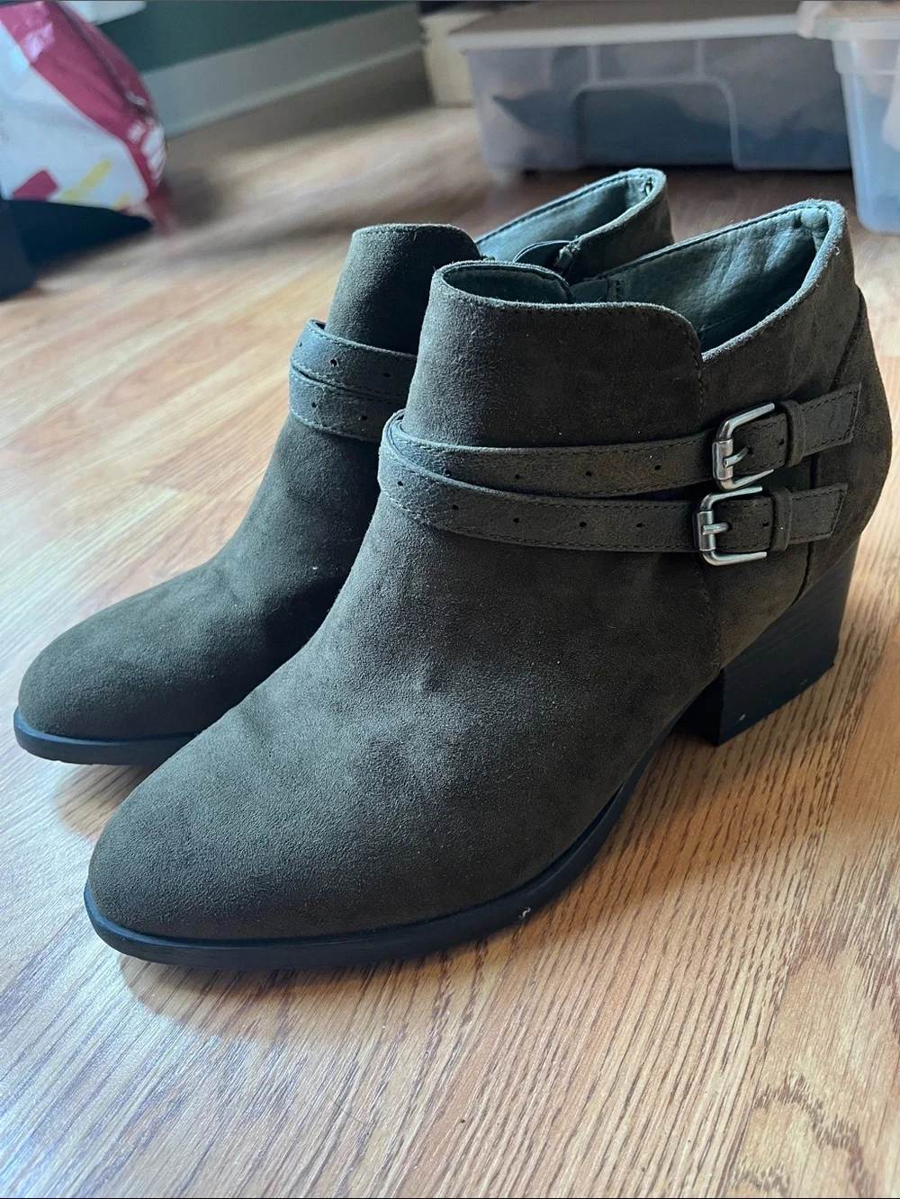 Sonoma Olive Suede Double-Buckle Ankle Boots